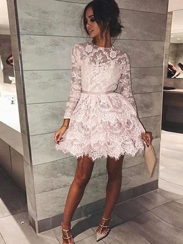 Style Beyond Borders A-Line/Princess Bateau Long Sleeves Beading Lace Short/Mini Dresses