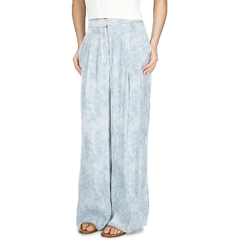 Elegant Style Womens Pleated Polyester Wide Leg Pants