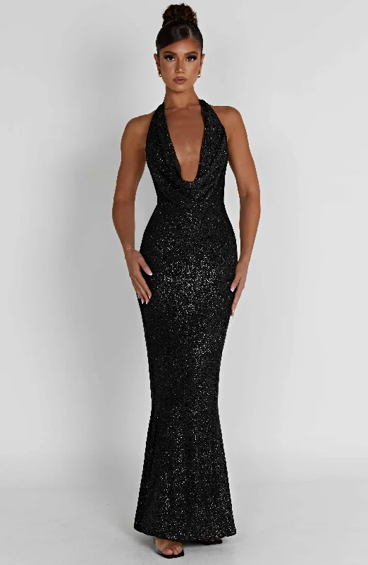 Classic Timeless Elegant Style Chrishelle Maxi Dress - Black Sparkle