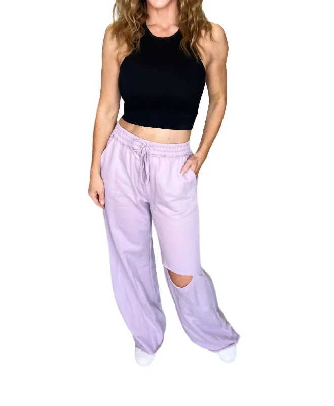 Elegant Styles Weekend Hero Wide Leg Sweatpants In Dusty Lavender