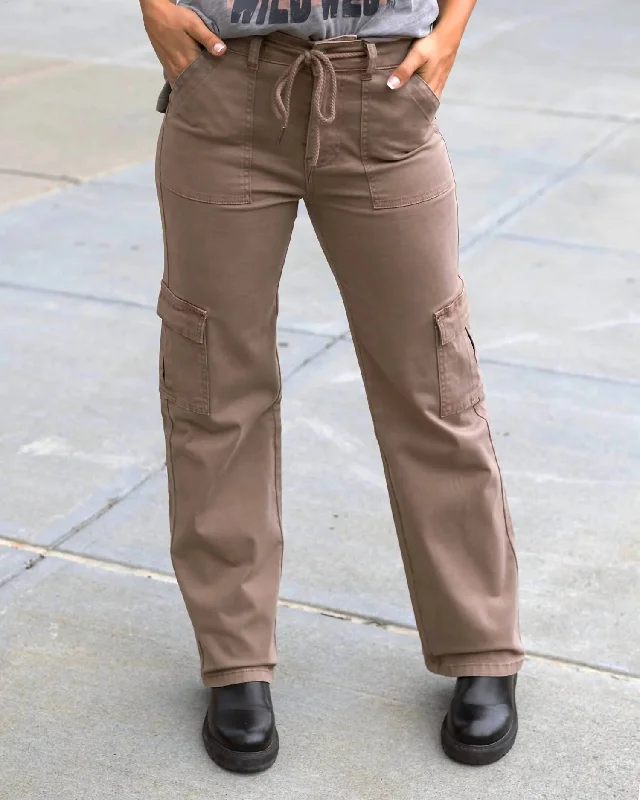 Fashion Forward Style Sueded Twill Cargo Pant In Caribou