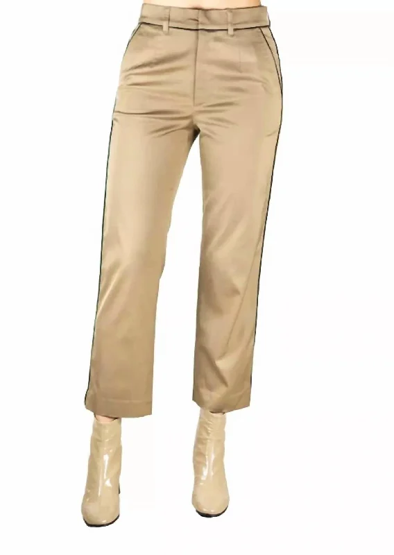 Ride The Style Wave Tarika High Power Cupro Cropped Trouser In Khaki