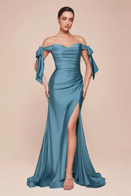 Forward Trendsetter Cinderella Divine CD943 Off Shoulder Formal Prom Long Dress Lake Blue