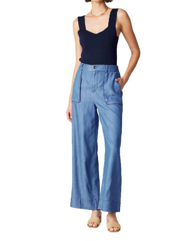 Chic And Trendy Wide Cargo Pants Side Pocket In Chambray