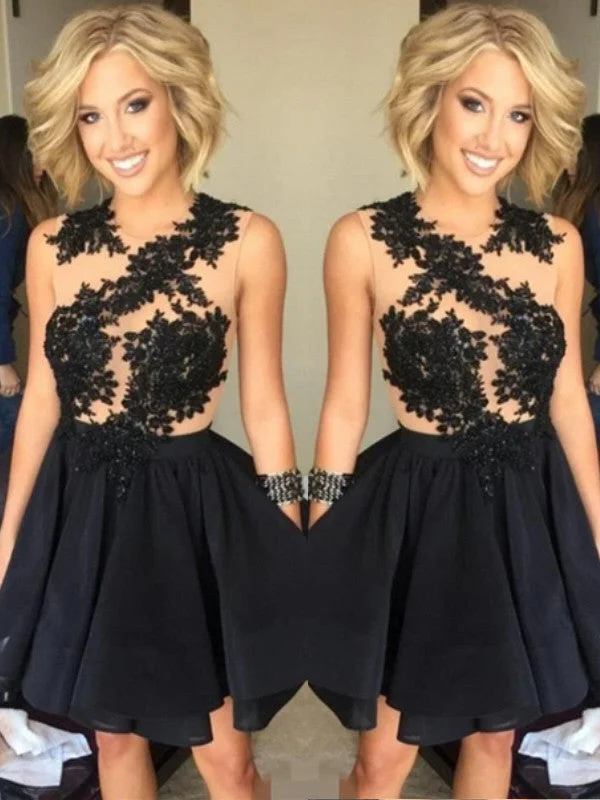 Limited Stock, Big Sale A-Line/Princess Sleeveless Scoop Lace Chiffon Short/Mini Dresses