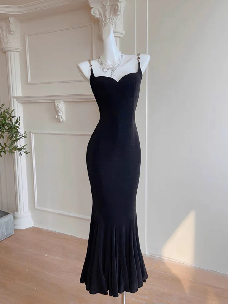 Premium Quality Garments Mermaid Cultivate oneself Simple Black Long Party Dress Elegant Temperament Evening Dress