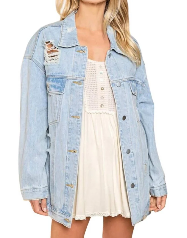 Limited Time Offer Je T'aime Mon Amour Distressed Denim Jacket In Denim Multi