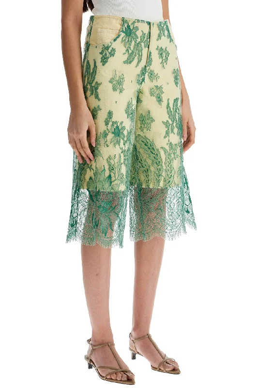 Chic Style Christopher Esber Mint Green Lace Shorts With Floral Embroidery