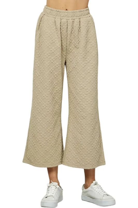 Grab Romantic Date - Night Styles Now Flower Textured Cropped Pants In Taupe