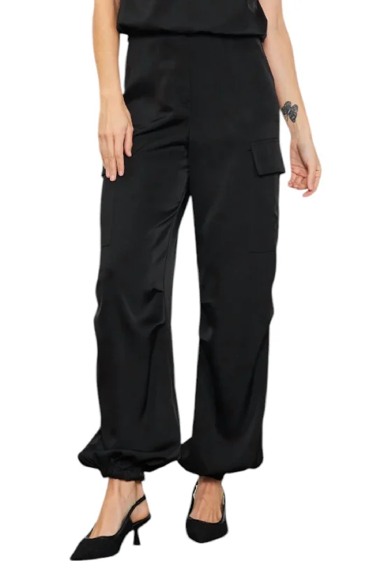 Big Savings Satin Cargo Pants In Black