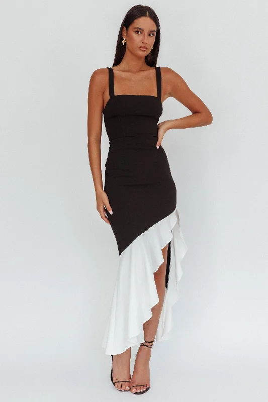 Fashion Forward Delighted Asymmetric Hem Maxi Dress Contrast Black