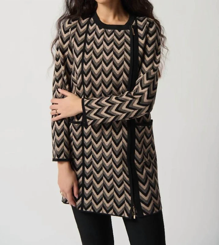 Enjoy Discount Printed Jacquard Sweater Coat In Black/latte