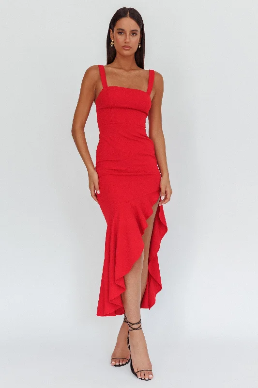 Stylish Looks Delighted Asymmetric Hem Maxi Dress Red