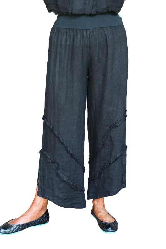 Casual Yet Stylish Separates Ruffle Delight Linen Pants In Black