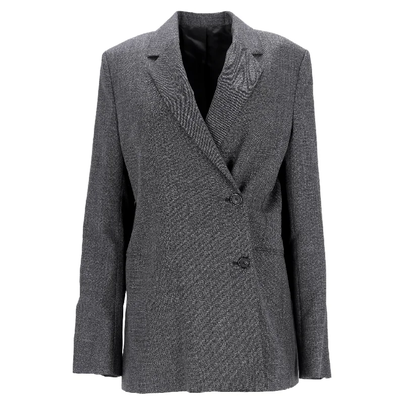 Fashion Forward Femme Totême Off-Center Wrap Single-Breasted Blazer in Grey Polyester