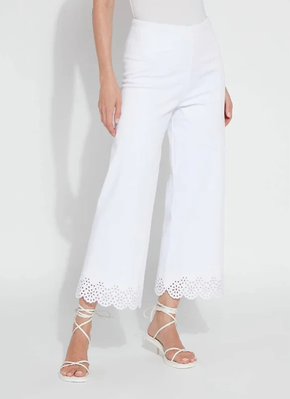 Limited Stock, Big Discounts Cropped Embroidered Eyelet Wide Leg Pants In White