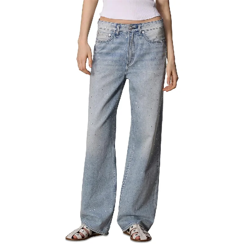 Fashion Sale Womens Mid-Rise Light Wash Wide Leg Pants