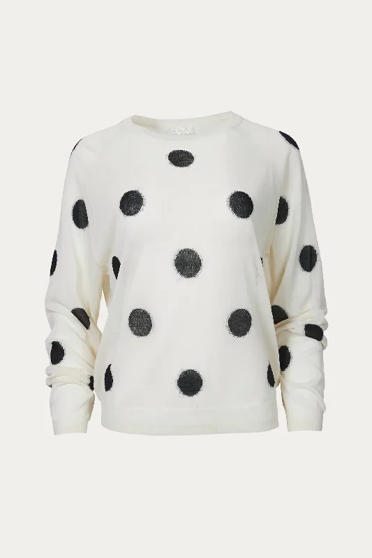 Special Occasion Wear Polka-Dot Intarsia Knit Top In Off White/black