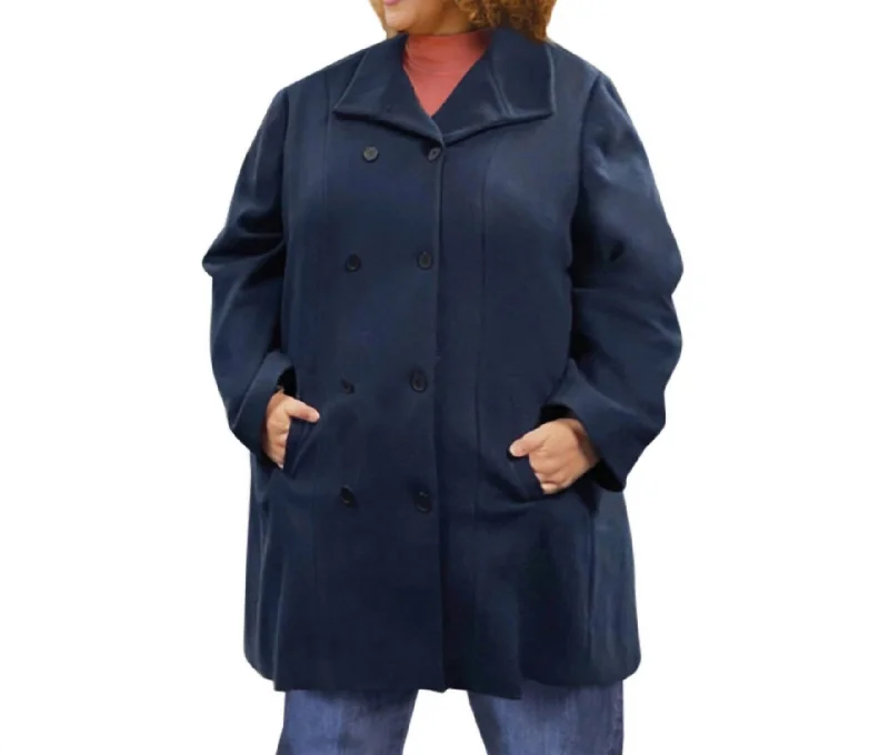 New Arrivals Long Sleeve Peacoat - Plus Size In Navy