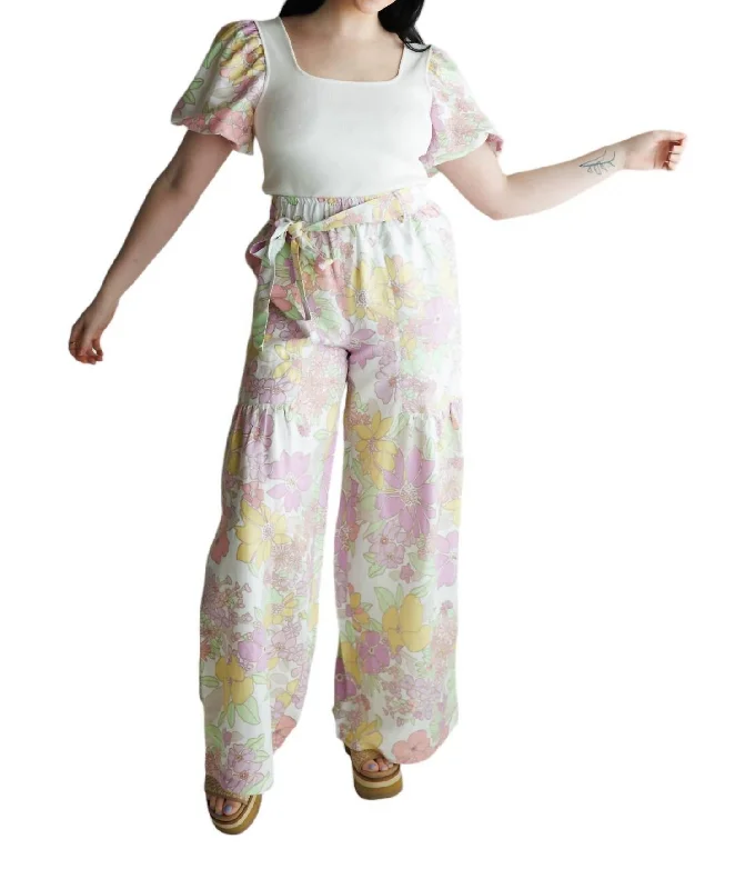 Wardrobe Update Floral Wide Pants In Pink Floral