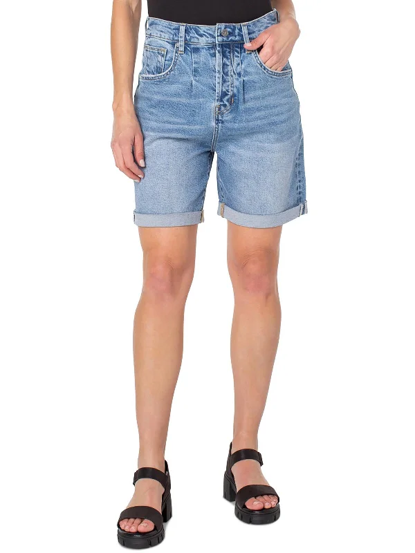 Trendy Pulse Connie Womens Cuffed Pleated Denim Shorts