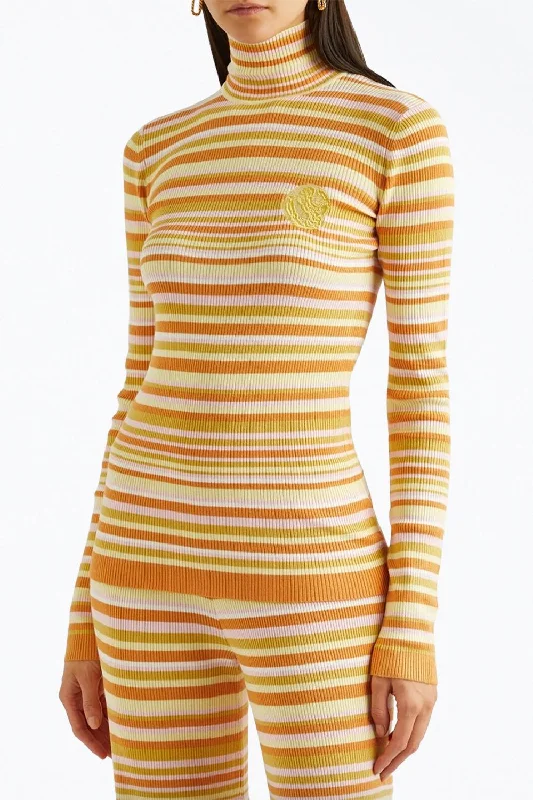 Hot Styles Awa Ribbed-Knit Turtleneck Top In Yellow Stripes