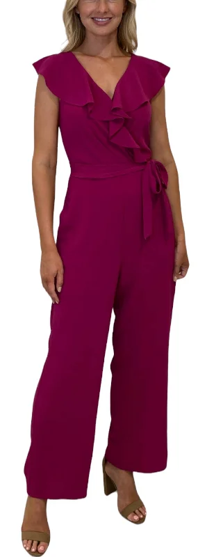 Trend Alert Ruffle Wrap Jumpsuit With Sash In Fuschia