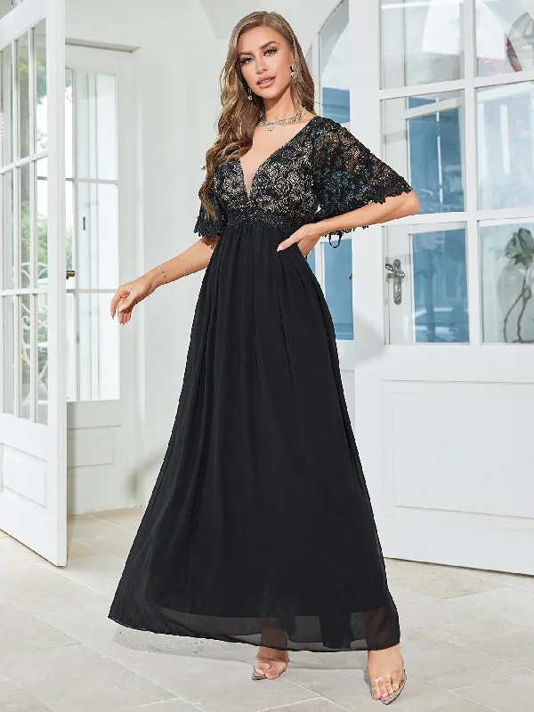 End Of Month Blowout TastyHottie - Black V Neck Chiffon Formal Party Dress