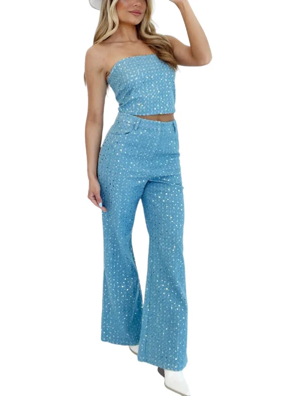 Weekend Exclusive High Waisted Wide Reg Sequin Pants In Light Blue