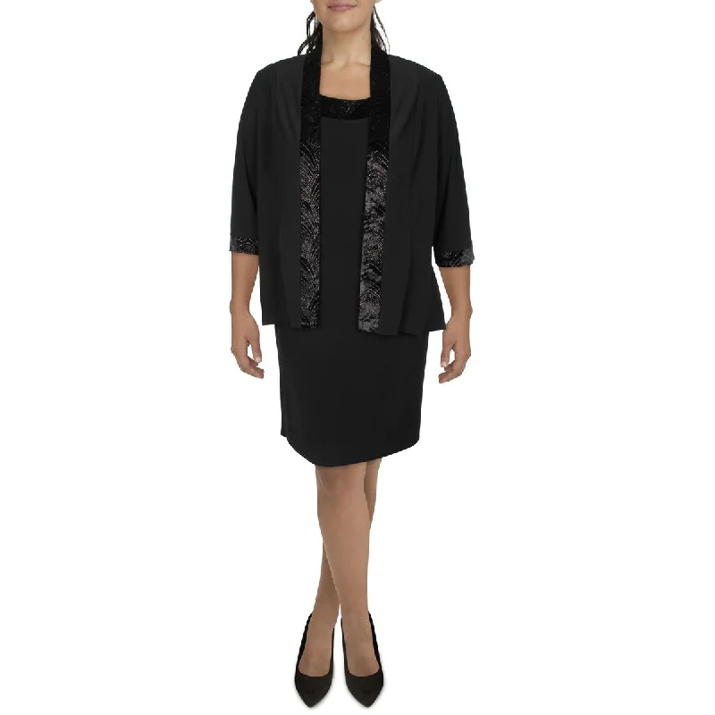 Limited - Edition Drops Womens Knit Velvet Trim Collarless Blazer