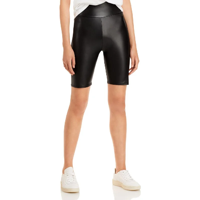 Effortless Chic Apparel Womens Faux Leather Pull On Bike Shorts