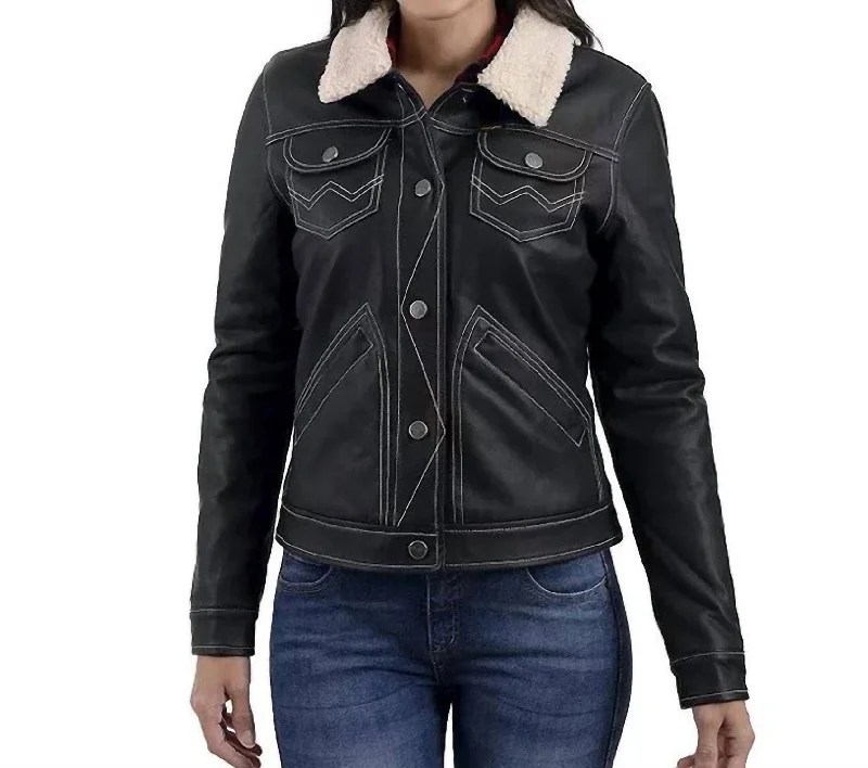 Embrace New Fashion Sherpa-Lined Faux-Leather Jacket In Black