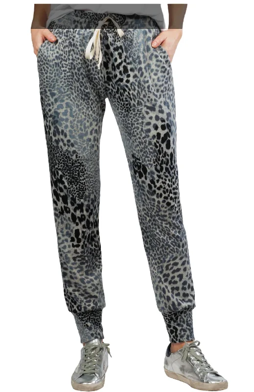 Quality Driven Apparel Leopard Print Jogger In Khaki