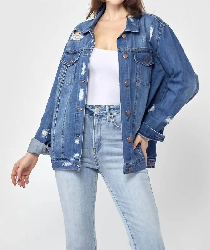 Style Your Wardrobe 90's Distressed Jacket In Medium Blue