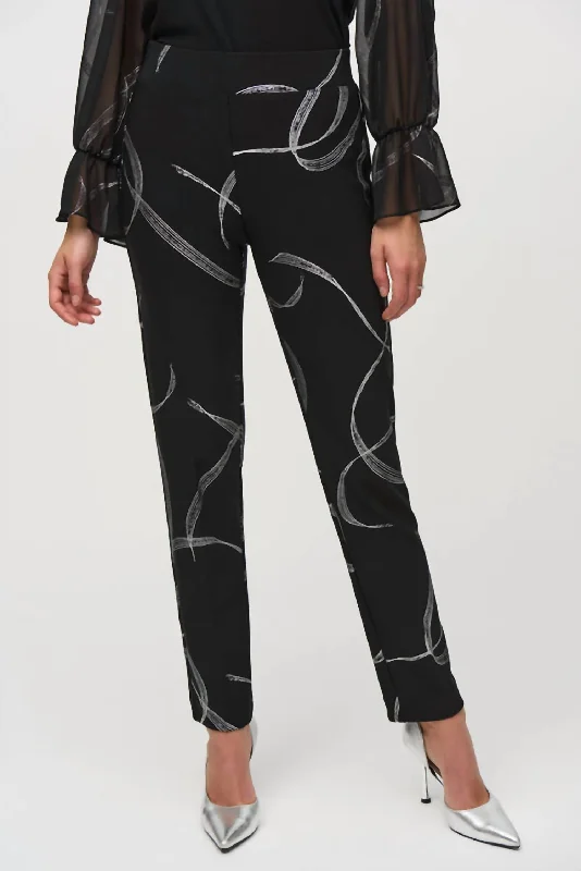 Special Offer Abstract Print Pants In Black/silver