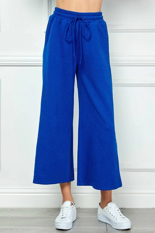 Elevated Style Textured Cropped Wide Pant In Royal Blue