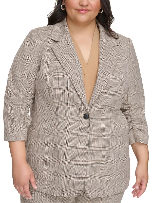 Seasonal Fashion Plus Womens Houndstooth Suit Separate One-Button Blazer