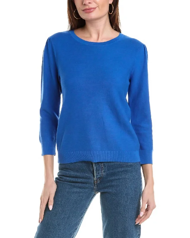 The Epitome Of Modern Women's Fashion Julianne Puff Sleeve Sweater In Blue