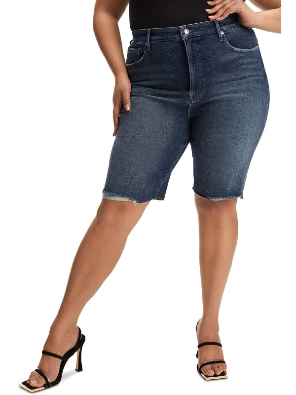 Crazy Price Slashing Bermuda Womens Raw Hem Mid Rise Denim Shorts