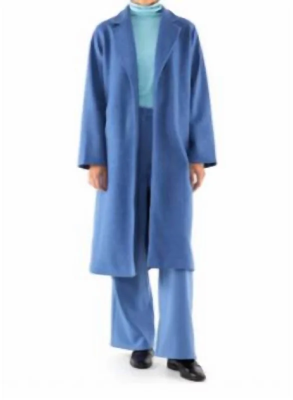 Effortless Chic Apparel Midi Coat With Lapel Collar In Blue