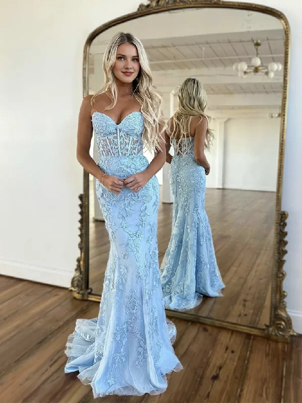 Style Revolution Mermaid Cultivate Oneself Tulle Lace Long Prom Dress Sweetheart Fantastic Strapless Party Dress