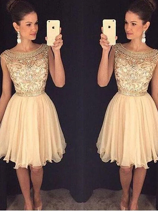 Stay Ahead In Style A-Line/Princess Scoop Sleeveless Short/Mini Beading Chiffon Dresses