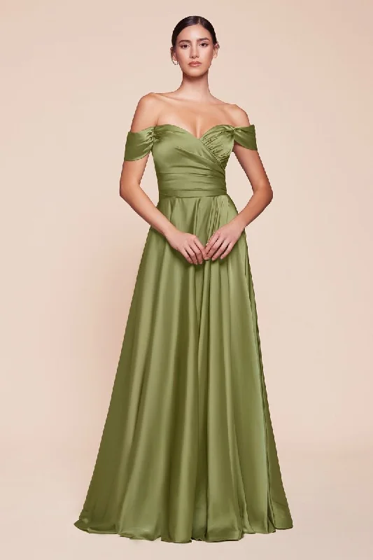 Big Discounts Cinderella Divine 7493C Plus Size Long Off Shoulder Dress Greenery