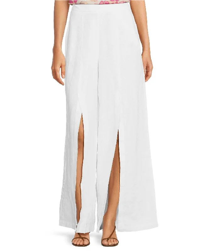 Quality Wear Linen Front Slit Pant In White