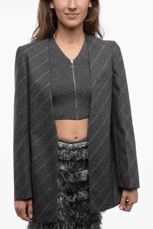 Seasonal Clearance Stella McCartney Wool Lurex Striped Blazer with-out Collar