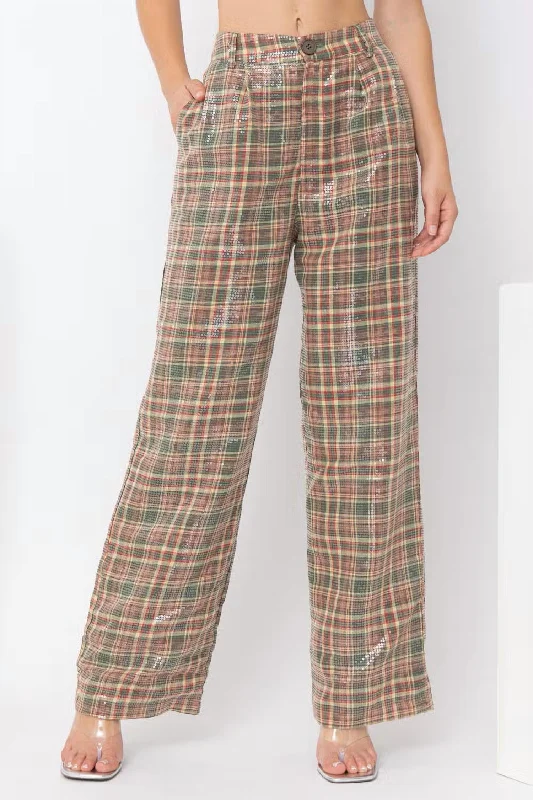 Weekend Exclusive That's A Wrap Sequin Plaid Pants In Brown Multi