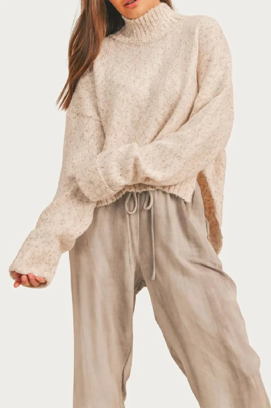 Spring Wardrobe Oversized Ribbed Turtleneck Sweater In Oatmeal