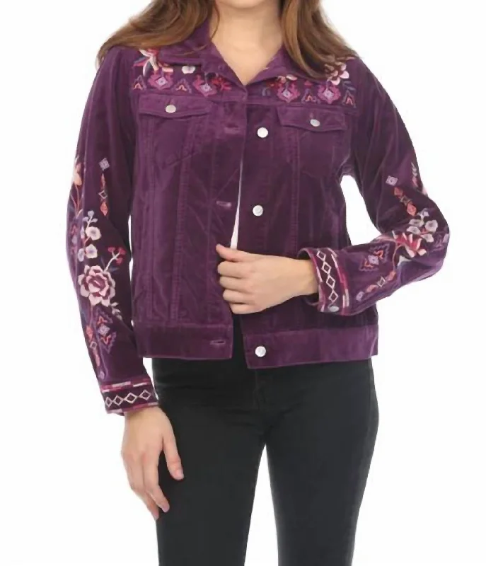 Explore What's New Velvet Trucker Jacket In Purple