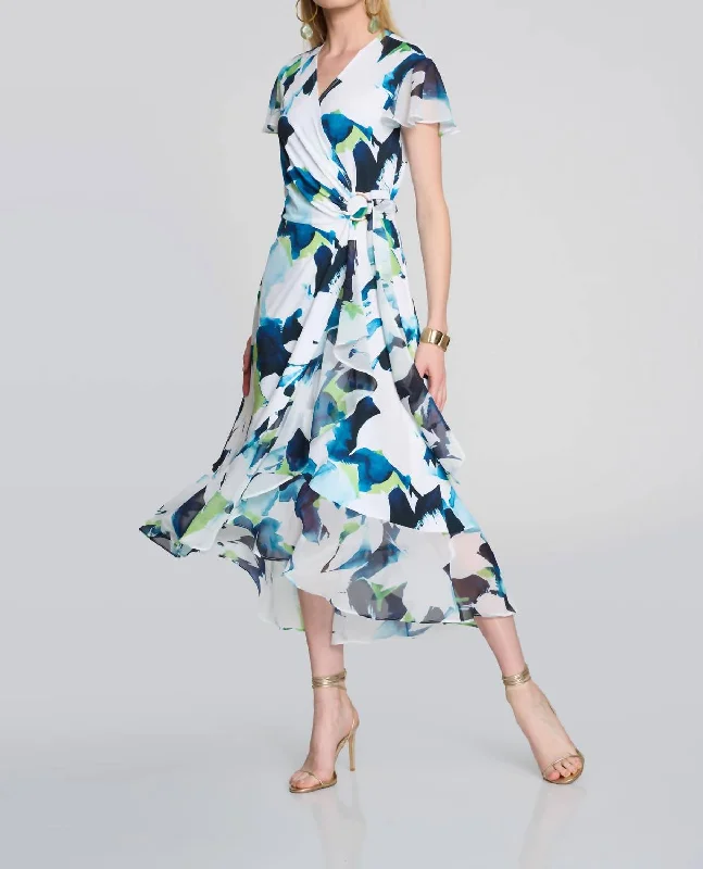 You'Ll Love Us Because A-Line Wrap Dress In White With Blue Print