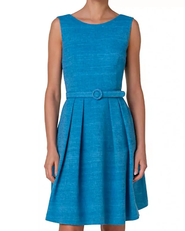 First Order Discount Belted Pleated Silk Minidress In Medium Blue